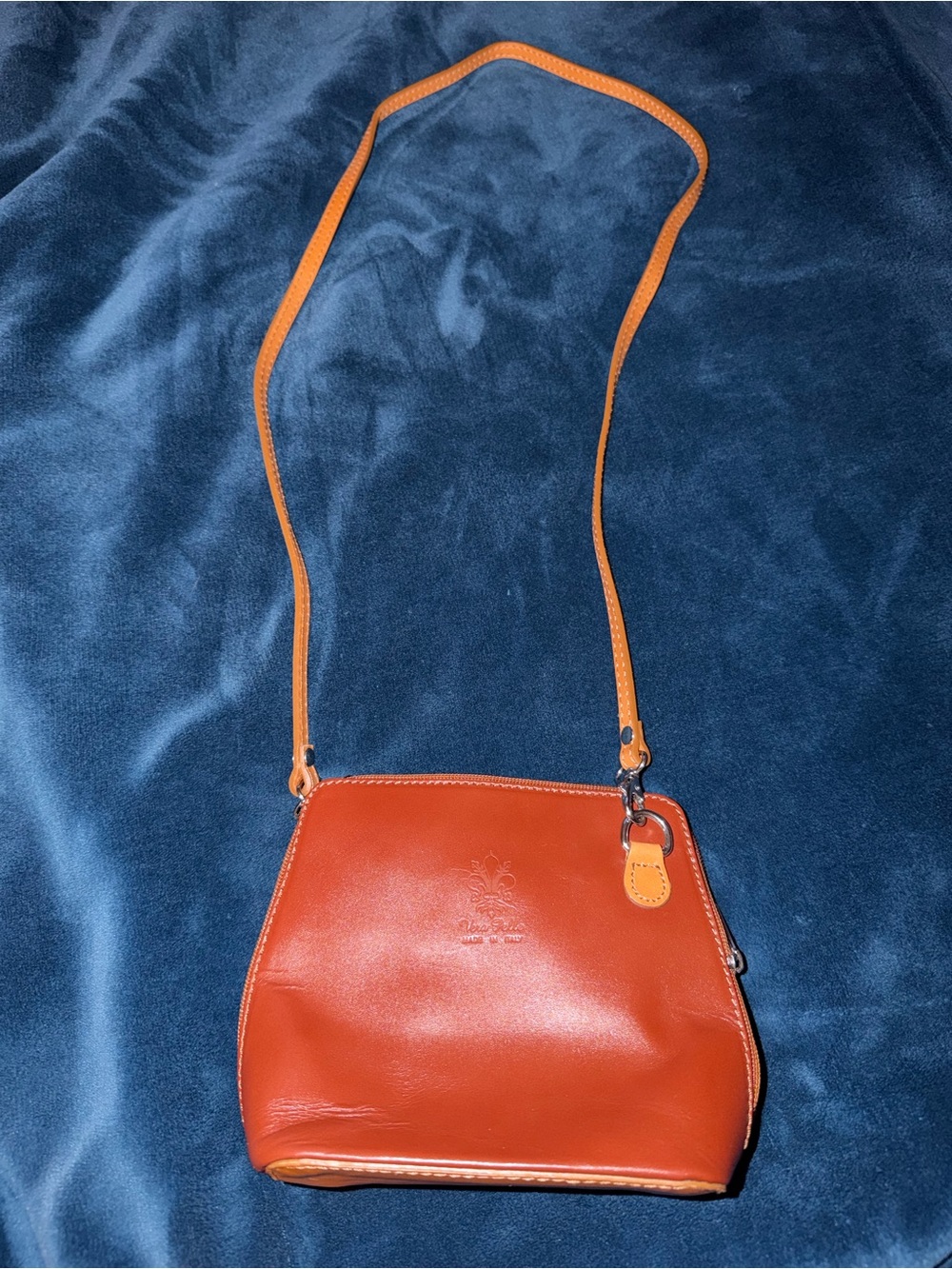 Vera Pelle Cognac Leather Small Crossbody Bag Purse Rare Made in Italy